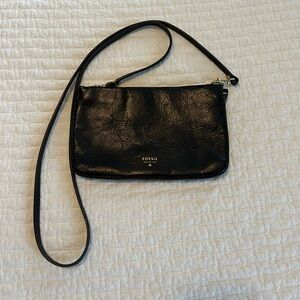 Fossil Black Leather Small Crossbody Handbag/Bag/Clutch